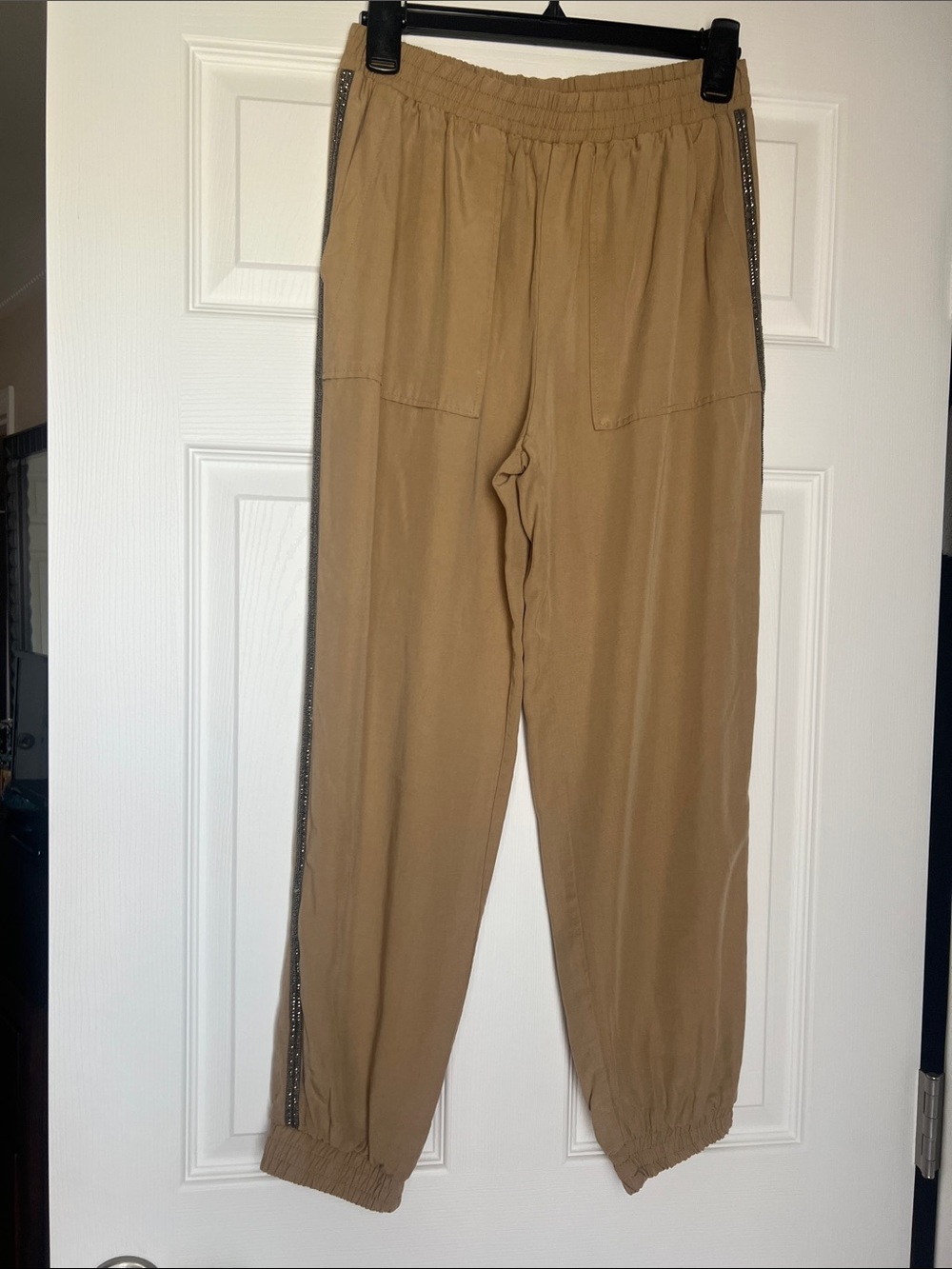 Zara Tan Elastic-Waist Jogger Pants with Side Trim